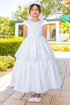 Girls White Illusion Top Satin Cap Sleeve Communion Dress 6-16
